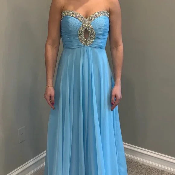 Blue Elegant Charming Vintage Beaded Long Sequined Tulle Ball Gown Evening Gown Party Dress Bridesmaid Dress gh3455