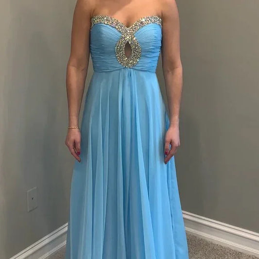 Blue Elegant Charming Vintage Beaded Long Sequined Tulle Ball Gown Evening Gown Party Dress Bridesmaid Dress gh3455
