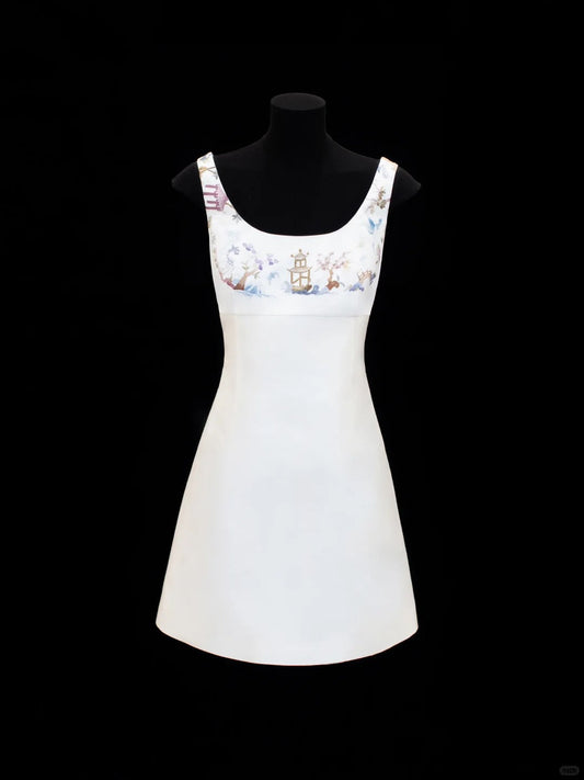 amakanas-White exquisite and elegant fairy girl short satin homecoming dress birthday dress gh5373