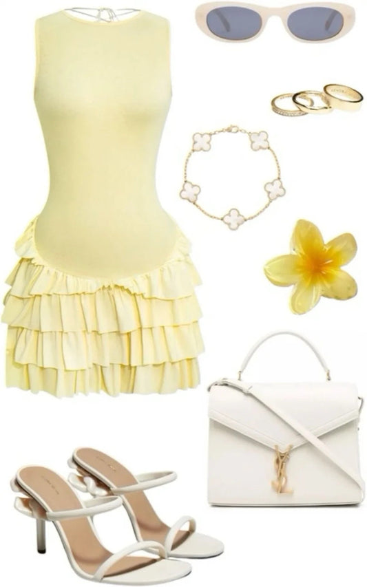 amakanas--Sweet yellow short chiffon ruffle homecoming dress simple dress gh5738