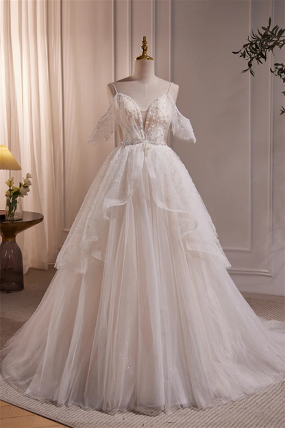 Princess Straps Tulle Tiered Tulle Formal Gown Wedding Dress