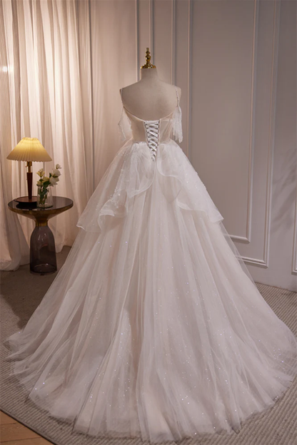 Princess Straps Tulle Tiered Tulle Formal Gown Wedding Dress