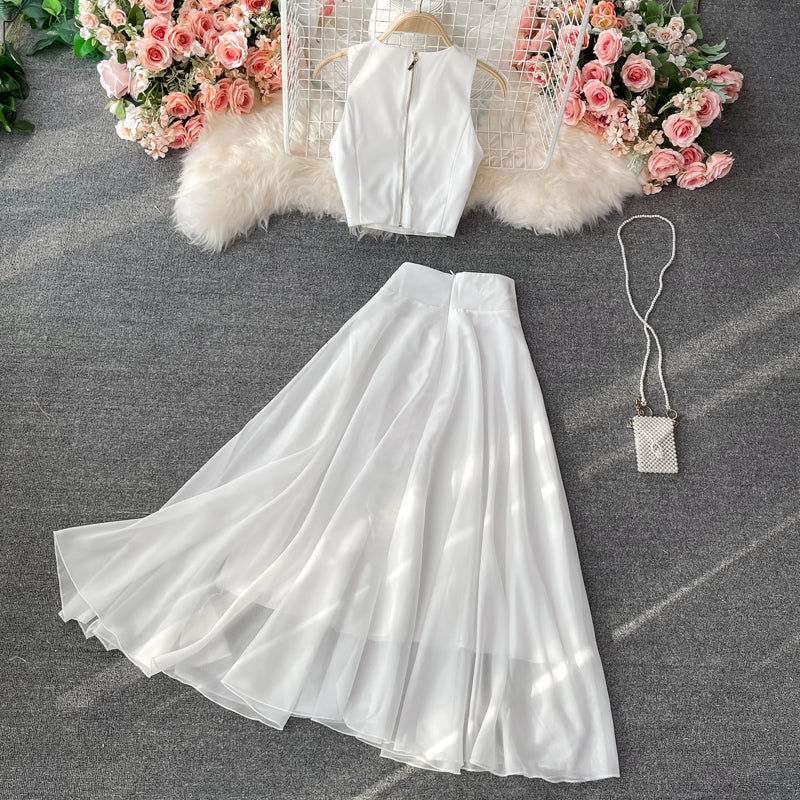 White A line two pieces dress fashion dress  614