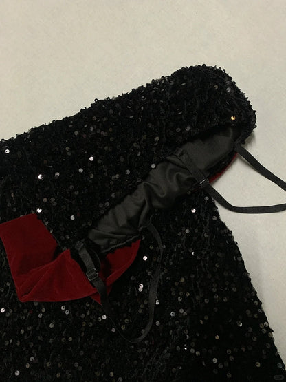 Black Shiny Burgundy Velvet Bow New Fashion Exquisite Sparkling Diamond short Sequin Homecoming Dress Birthday Party Dress Cocktail Party Dress Evening Dress Prom Dress Evening Dress gh3965