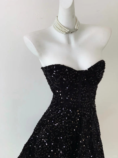 Black Shiny Fashion Short Mini Sequin Homecoming Dress Birthday Party Dress gh3798