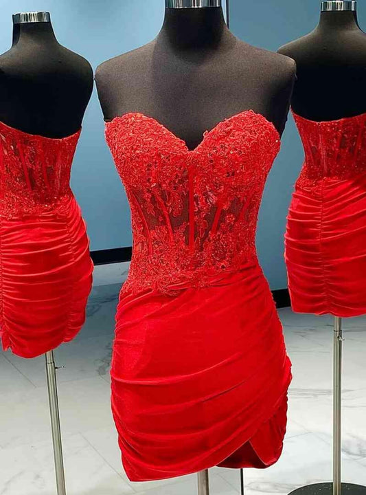 Red Strapless Cocktail Dresses Open Back Semi Formal Dress for Woman