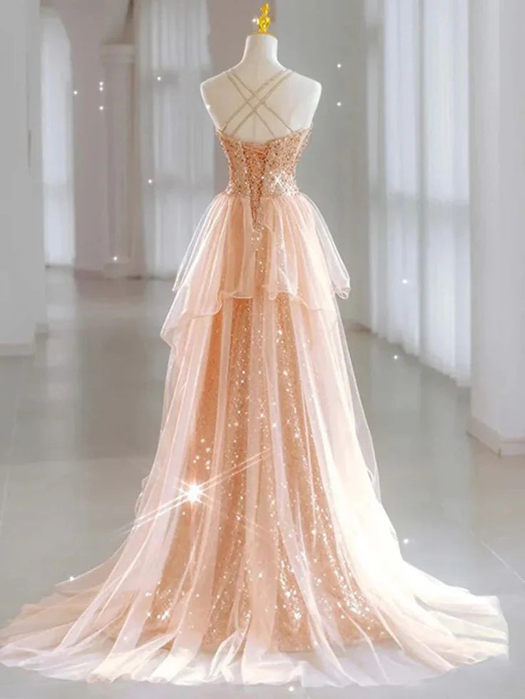 Sparkly Sequin Prom Dresses Long Wedding Guest Dress