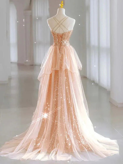 Sparkly Sequin Prom Dresses Long Wedding Guest Dress