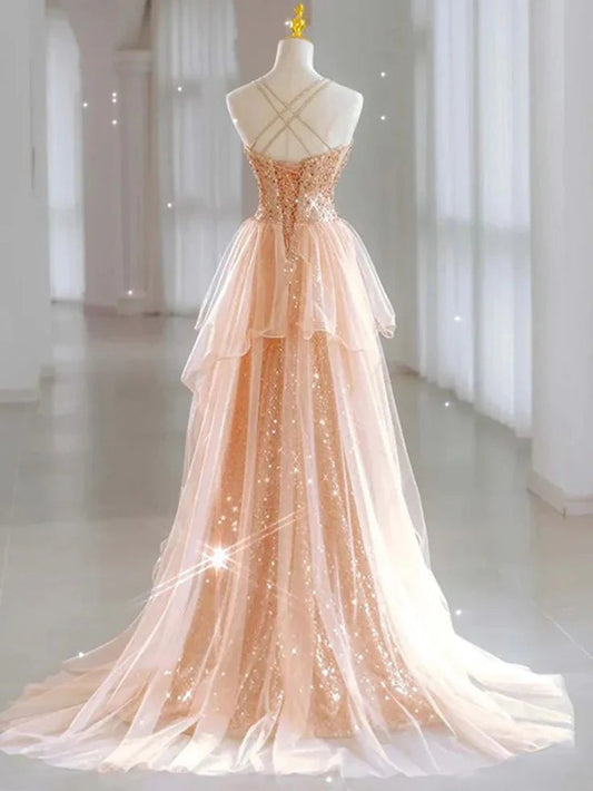 Sparkly Sequin Prom Dresses Long Wedding Guest Dress