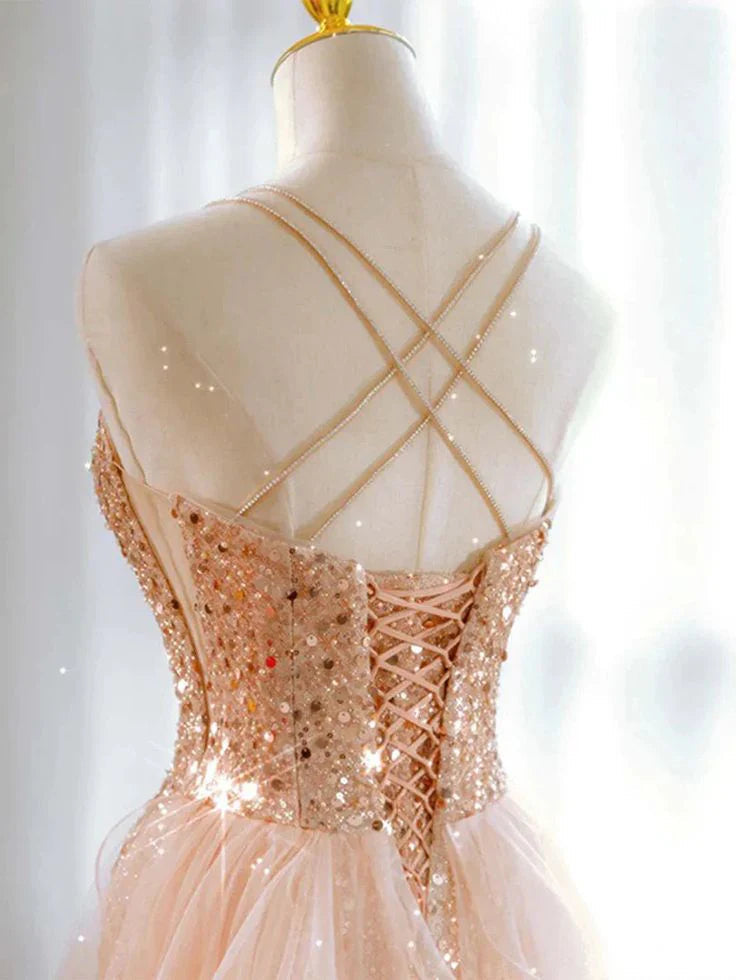 Sparkly Sequin Prom Dresses Long Wedding Guest Dress