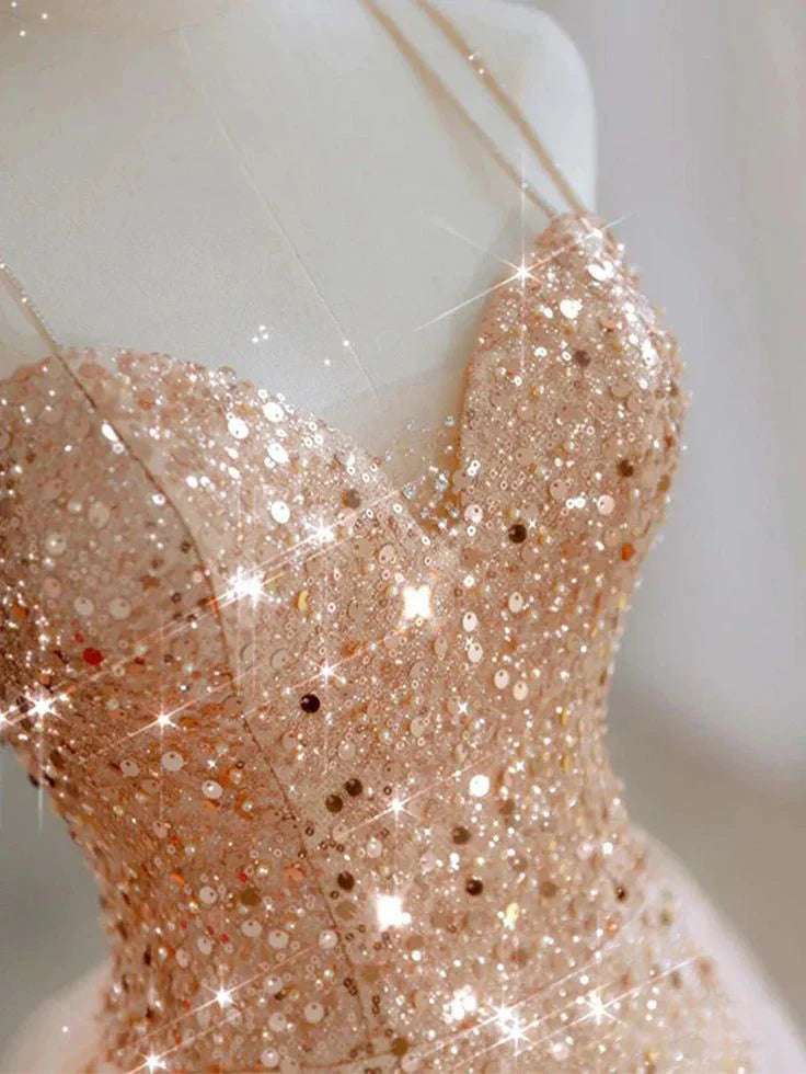 Sparkly Sequin Prom Dresses Long Wedding Guest Dress