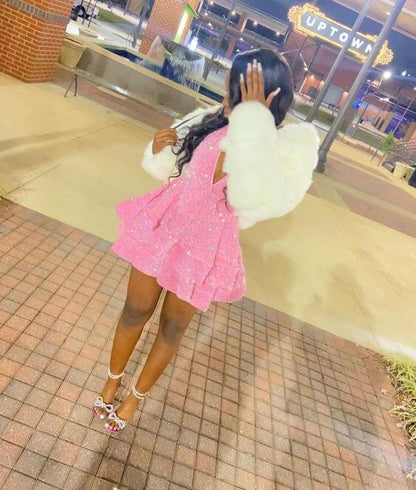 Sexy Short Pink Sequin Homecoming Dress Mini Hoco Dresses