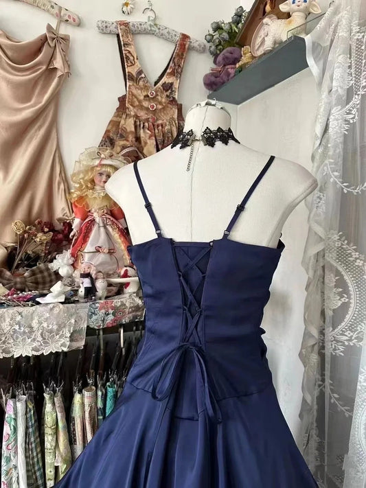 Blue Sweet Elegant Short Satin Homecoming Dress Birthday Dress gh4276