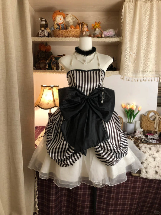 Black stripes playful elegant cute niche short homecoming dress birthday party dress gh4308