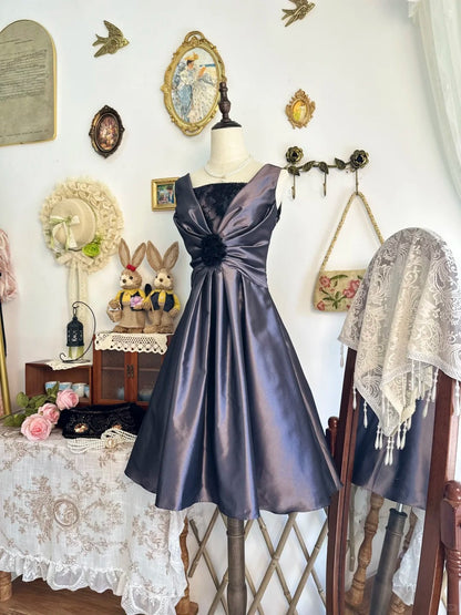 amakanas-Silver purple vintage short satin homecoming dress birthday dress gh5222