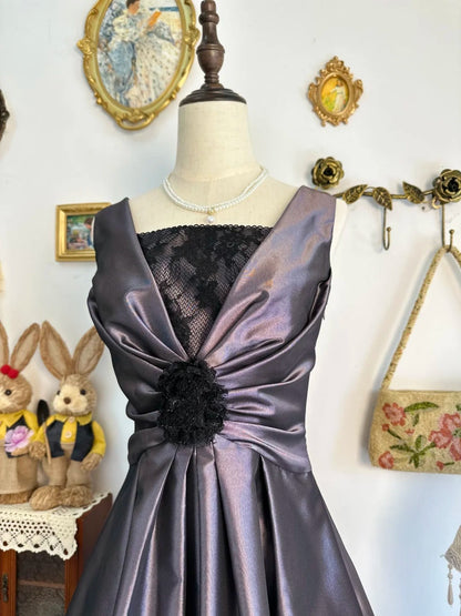 amakanas-Silver purple vintage short satin homecoming dress birthday dress gh5222