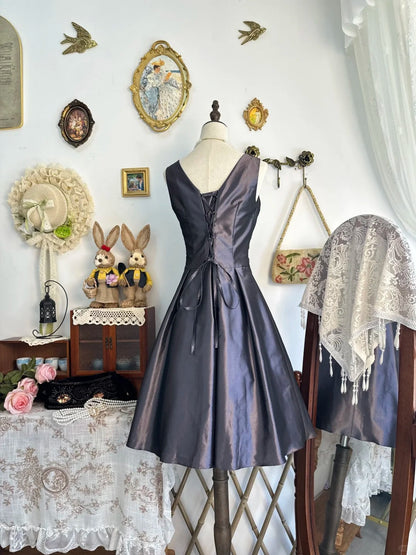 amakanas-Silver purple vintage short satin homecoming dress birthday dress gh5222