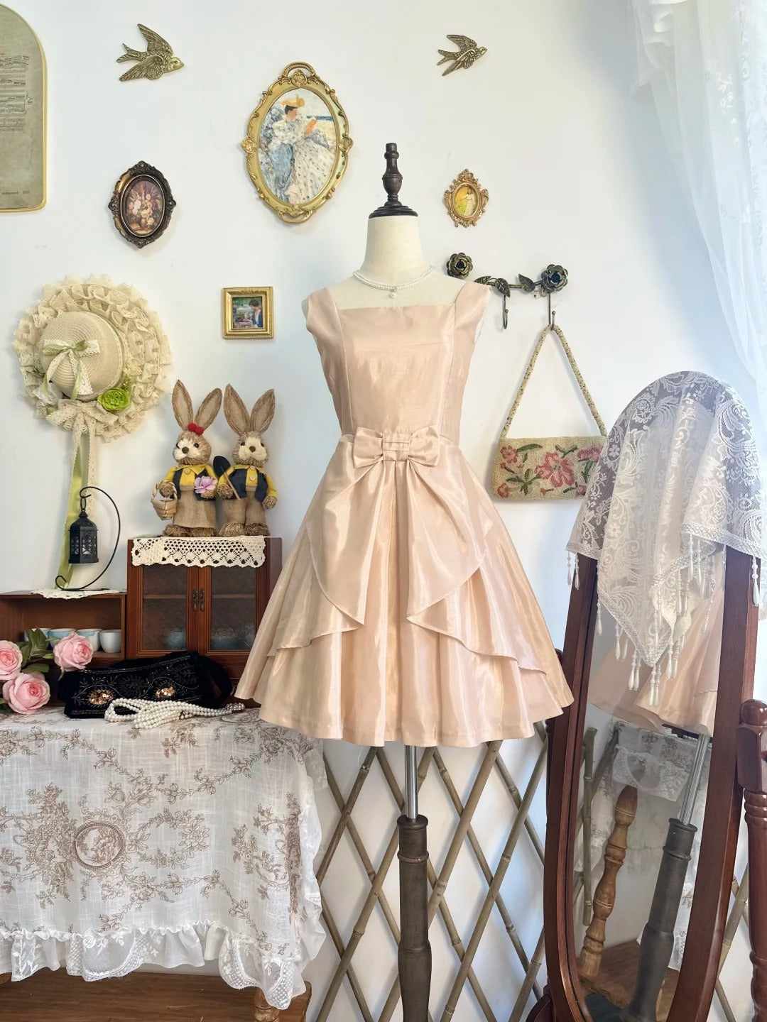 amakanas-Pink satin vintage short homecoming dress birthday dress birthday dress gh5213