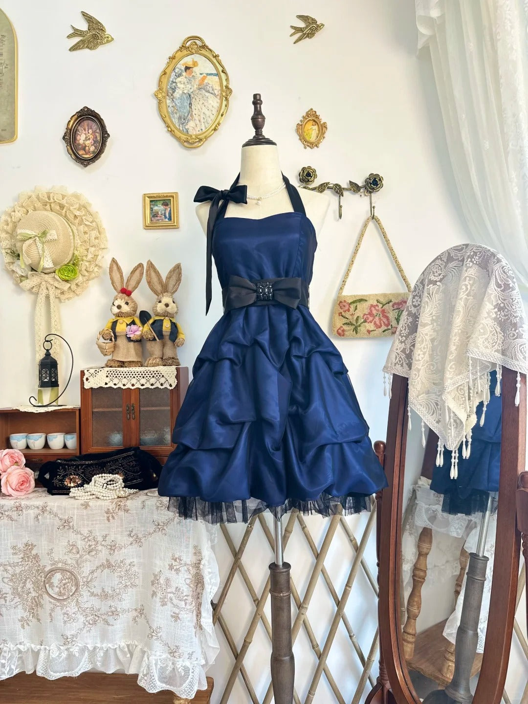 amakanas-Navy blue vintage short chiffon homecoming dress birthday dress gh5218