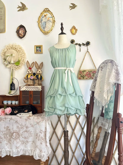 amakanas-Mint green vintage short chiffon homecoming dress birthday dress gh5210