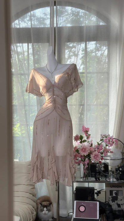 Pink Sparkling Short Homecoming Dress Chiffon Ball Gown Evening Dress Party Dress gh4747