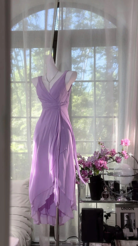 amakanas-Wisteria vintage taro purple short chiffon homecoming dress birthday dress gh5360