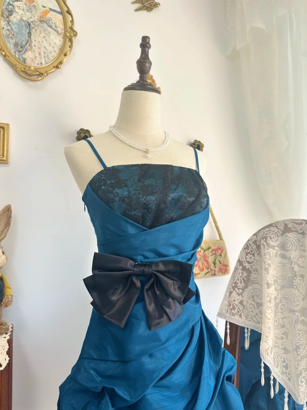 amakanas-Lake blue bud dress vintage short satin homecoming dress birthday dress gh5216