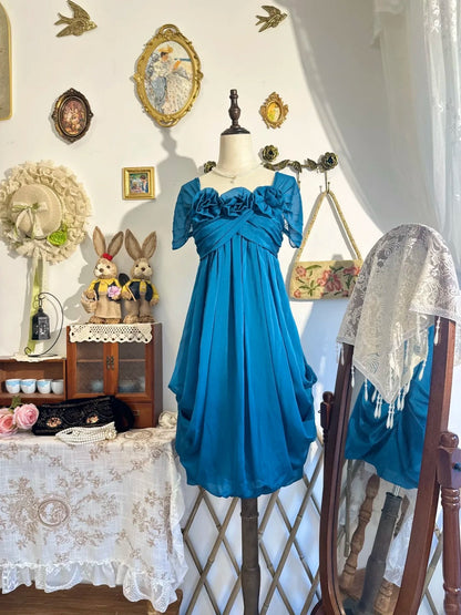 amakanas-New peacock blue vintage bow-knot short chiffon homecoming dress, birthday party dress gh5195