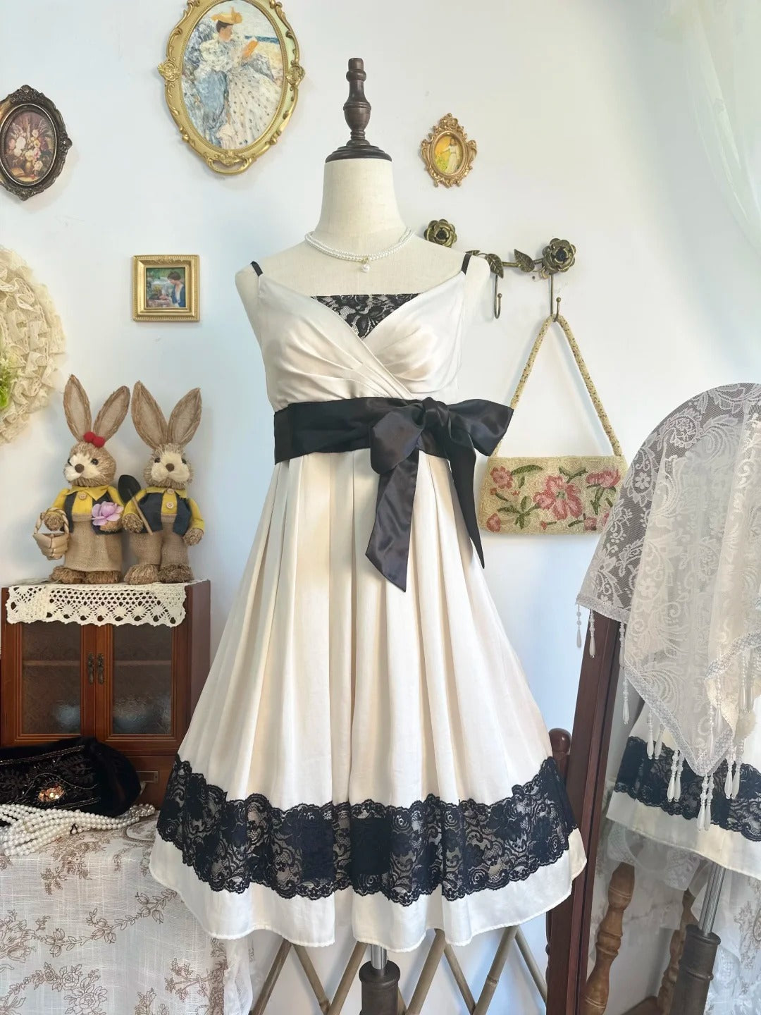 amakanas-White lace vintage short chiffon homecoming dress birthday dress gh5211