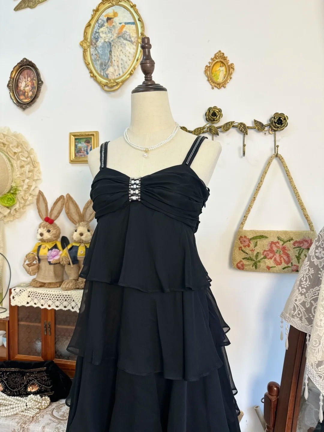 amakanas-Black ruffled vintage short chiffon homecoming dress birthday dress gh5217