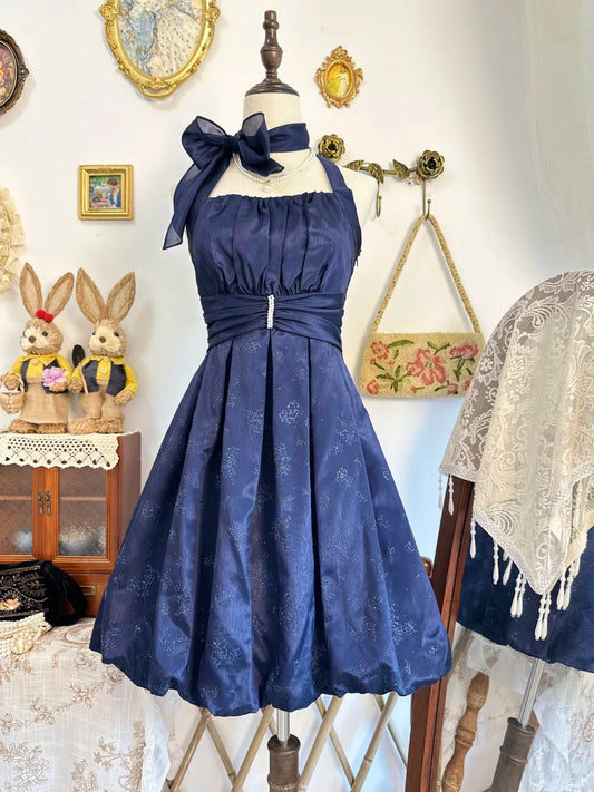 amakanas-New navy blue vintage sweet beaded short satin homecoming dress for birthdays and parties gh5196