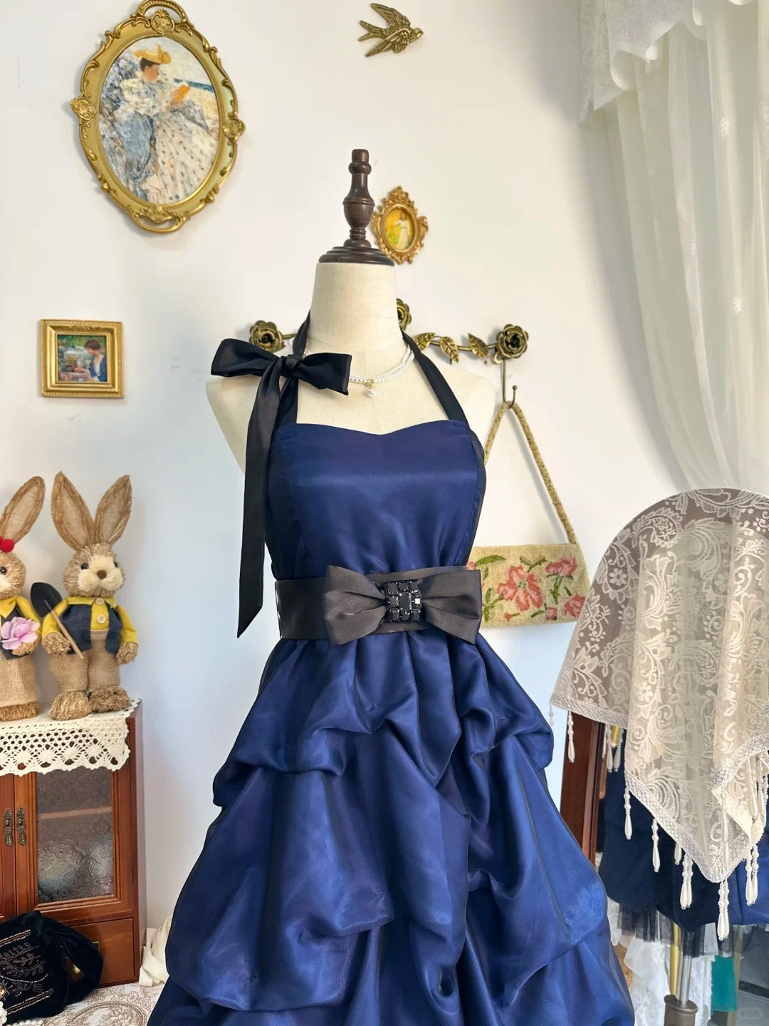 amakanas-Navy blue vintage short chiffon homecoming dress birthday dress gh5218