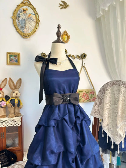 amakanas-Navy blue vintage short chiffon homecoming dress birthday dress gh5218