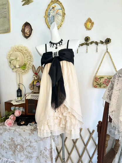 amakanas-Pink bow vintage short chiffon homecoming dress birthday dress gh5220