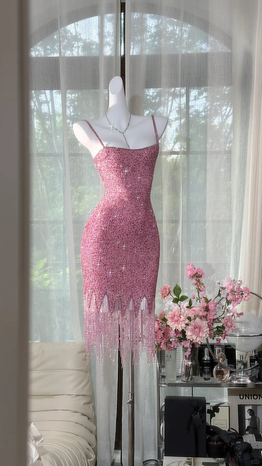 Pink shiny vintage chiffon short homecoming dress prom dress evening dress party dress gh4822