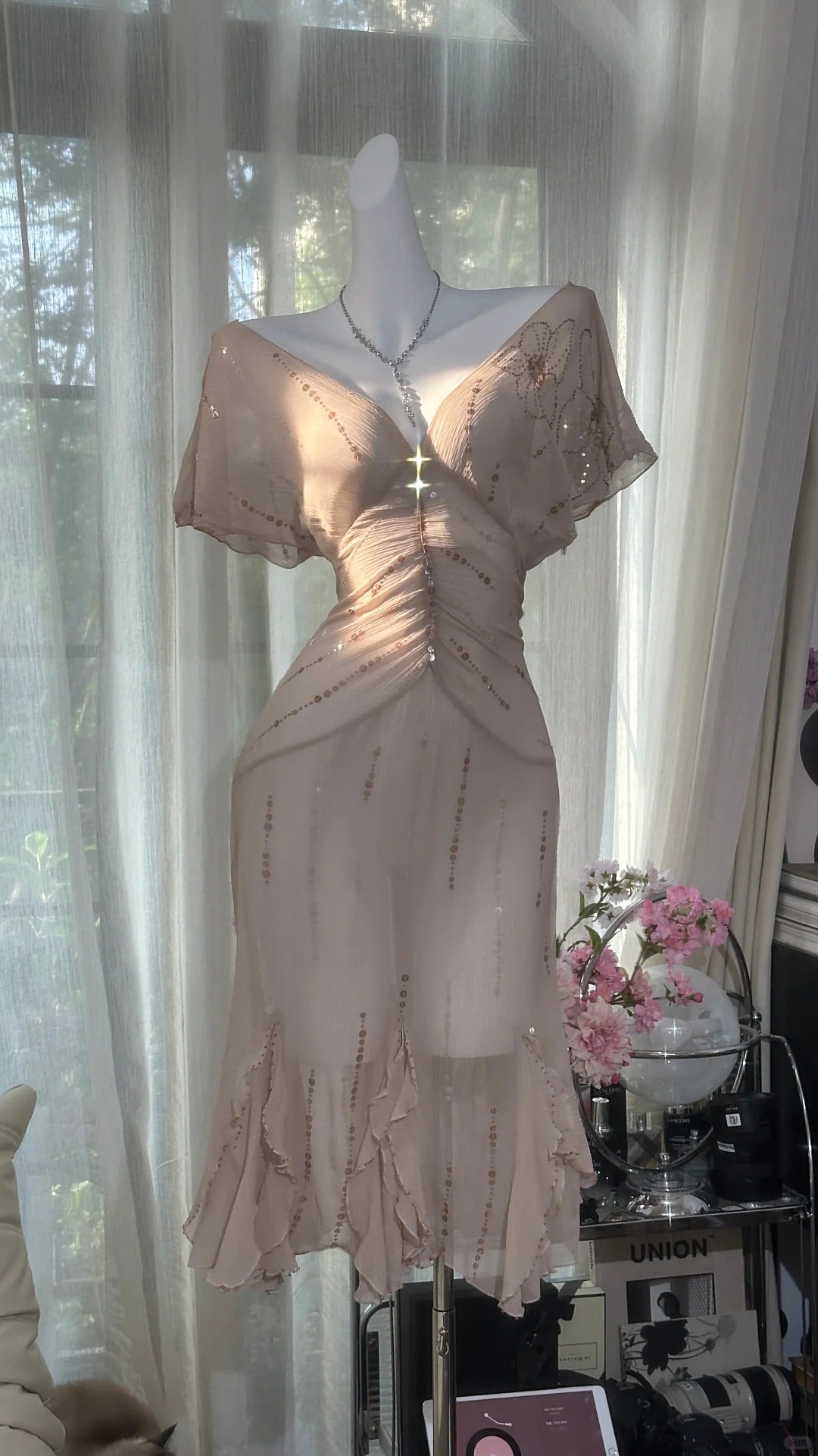 Pink Sparkling Short Homecoming Dress Chiffon Ball Gown Evening Dress Party Dress gh4747
