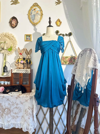 amakanas-New peacock blue vintage bow-knot short chiffon homecoming dress, birthday party dress gh5195
