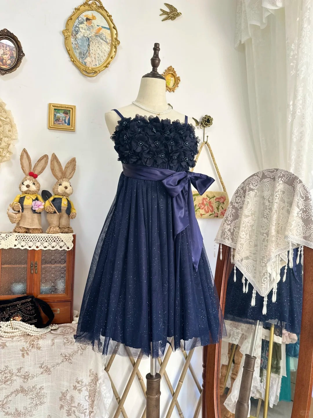 amakanas-Navy blue shiny vintage short beaded chiffon homecoming dress birthday dress gh5212