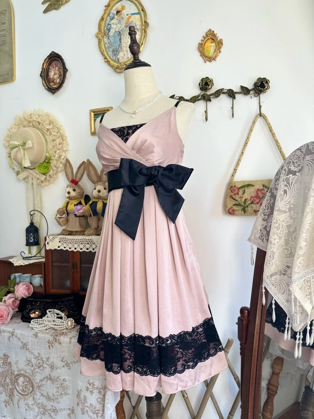 amakanas-Pink butterfly lace vintage short satin homecoming dress birthday dress gh5219