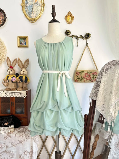 amakanas-Mint green vintage short chiffon homecoming dress birthday dress gh5210