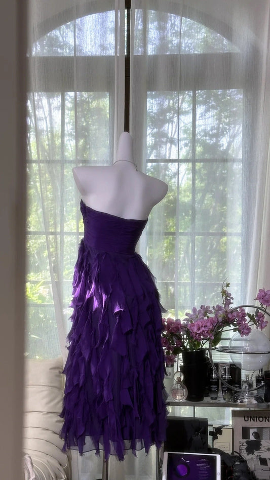 Purple Short Homecoming Dress Ruffle Chiffon Prom Dress Evening Dress Party Dress gh4817