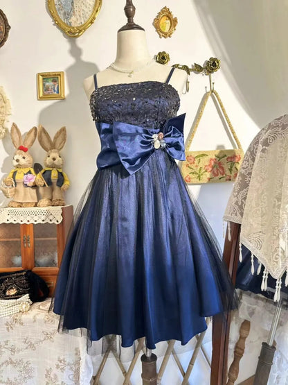 amakanas-New vintage bow sweet short satin homecoming dress birthday party dress gh5194