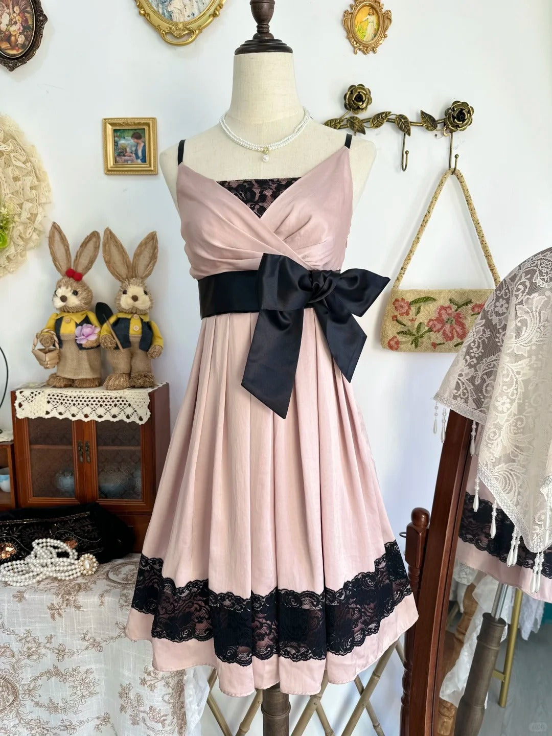 amakanas-Pink butterfly lace vintage short satin homecoming dress birthday dress gh5219