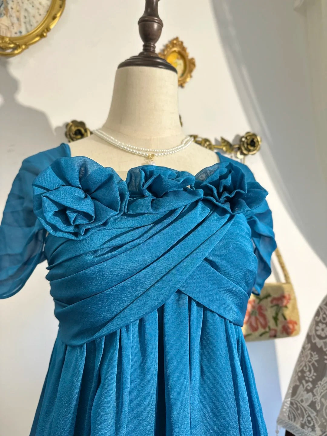 amakanas-New peacock blue vintage bow-knot short chiffon homecoming dress, birthday party dress gh5195