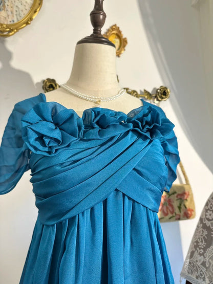 amakanas-New peacock blue vintage bow-knot short chiffon homecoming dress, birthday party dress gh5195