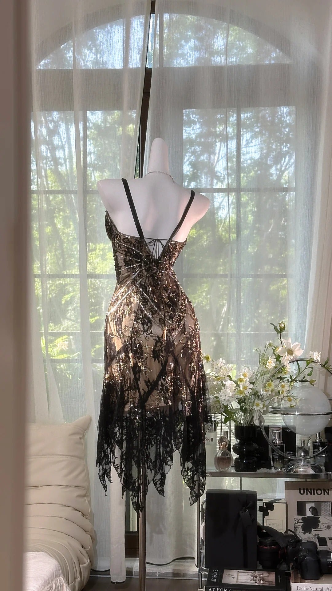 Black brown vintage beaded lace dress short homecoming dress prom dress evening dress party dress gh4818