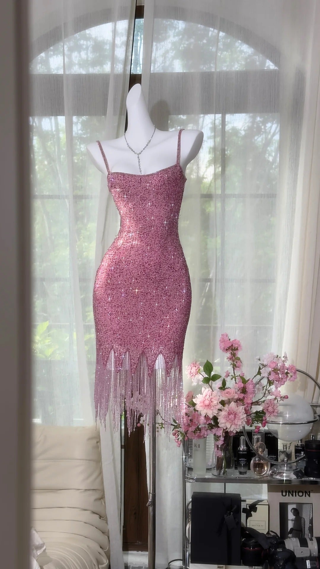 Pink shiny vintage chiffon short homecoming dress prom dress evening dress party dress gh4822