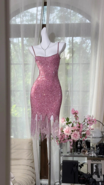 Pink shiny vintage chiffon short homecoming dress prom dress evening dress party dress gh4822