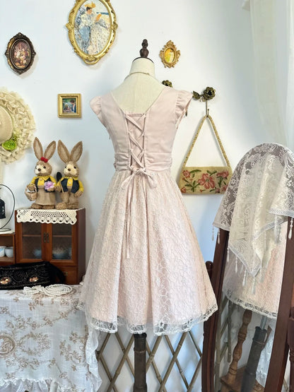 amakanas-Pink lace bow floral vintage short chiffon homecoming dress birthday dress gh5207