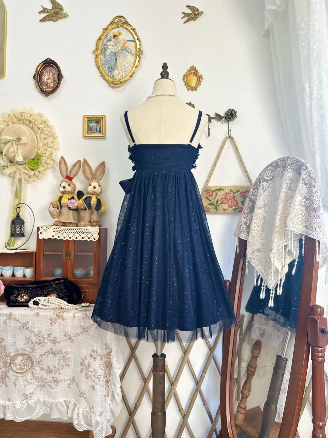 amakanas-Navy blue shiny vintage short beaded chiffon homecoming dress birthday dress gh5212